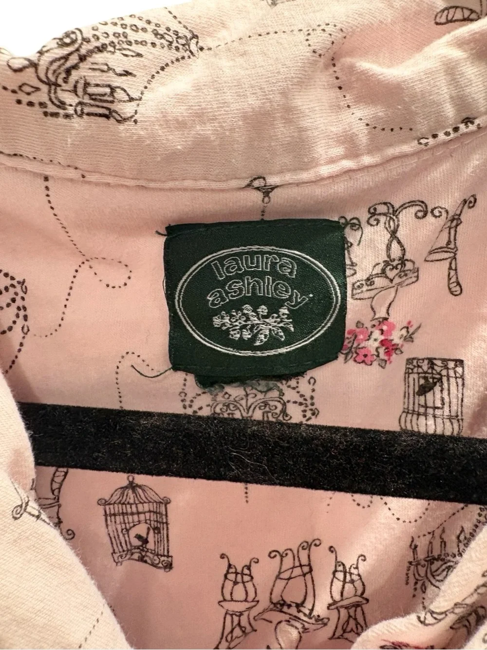 Laura Ashley Pink Printed Short-Sleeve Button Pajama Set with Black Trim
